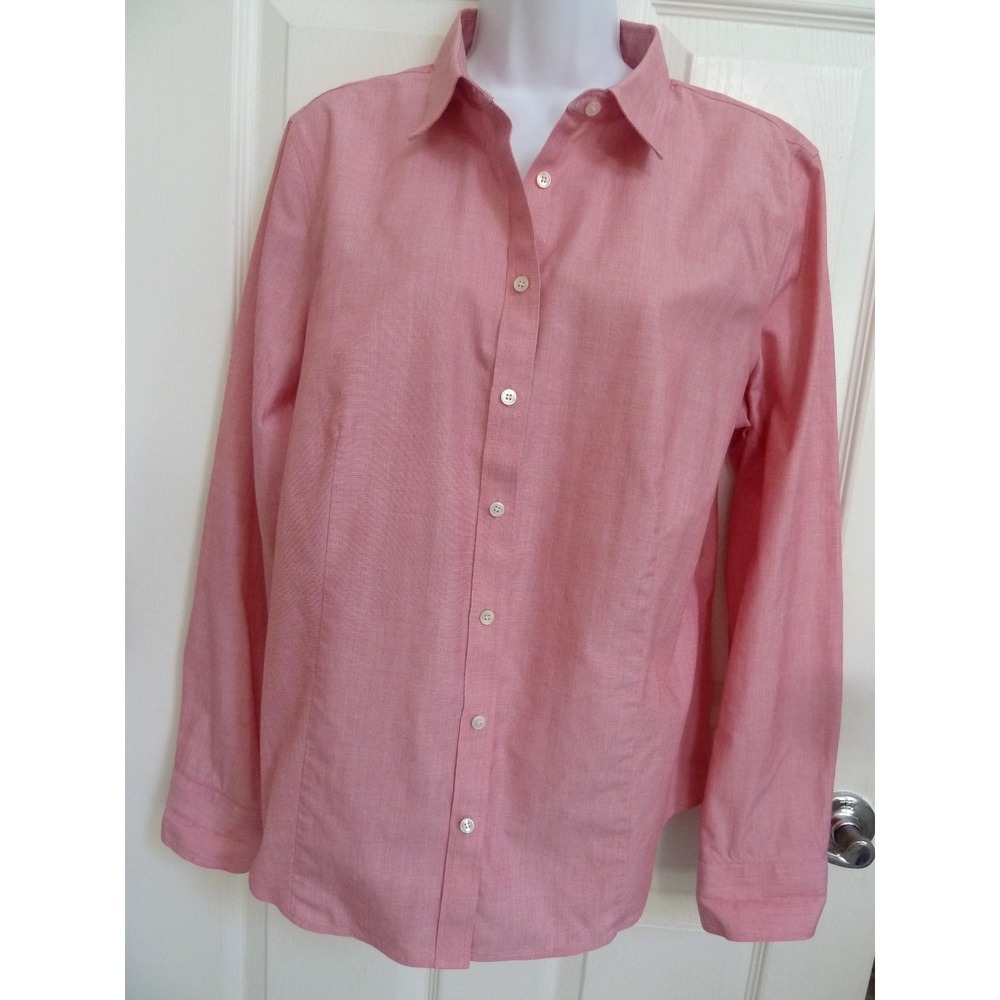 Talbots Pink Red Wrinkle Resistant Cotton Button Up Blouse Professional Sz 16 XL